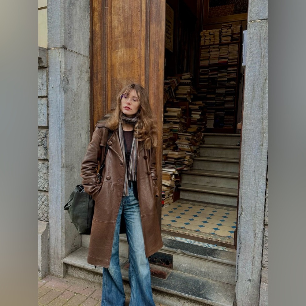 Vintage Brown Leather Trench Jacket